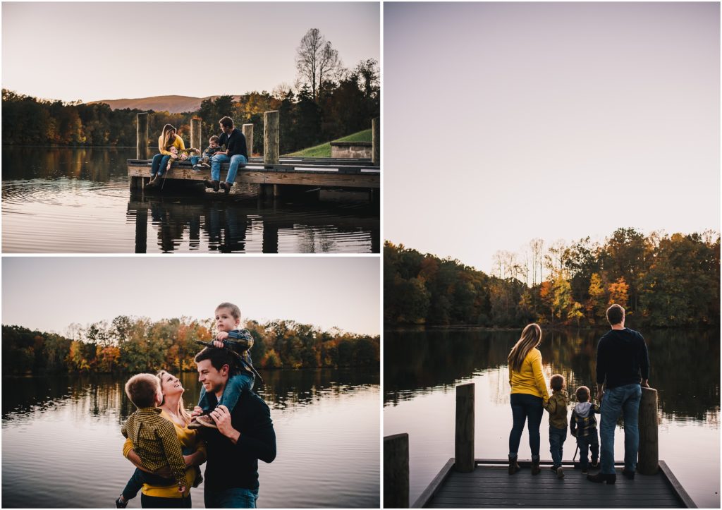 fall family photos by the water in charlottesville, va