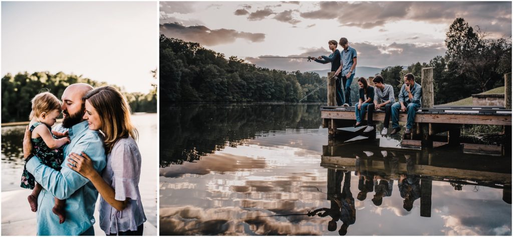 family photos with teens in charlottesville, fishing by a lake