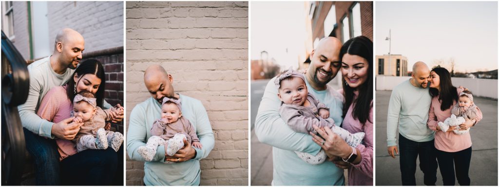 urban-style family photos in downtown charlottesville with 6 month old baby