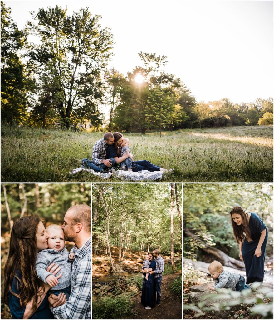 spring family photos in charlottesville, open field and woods