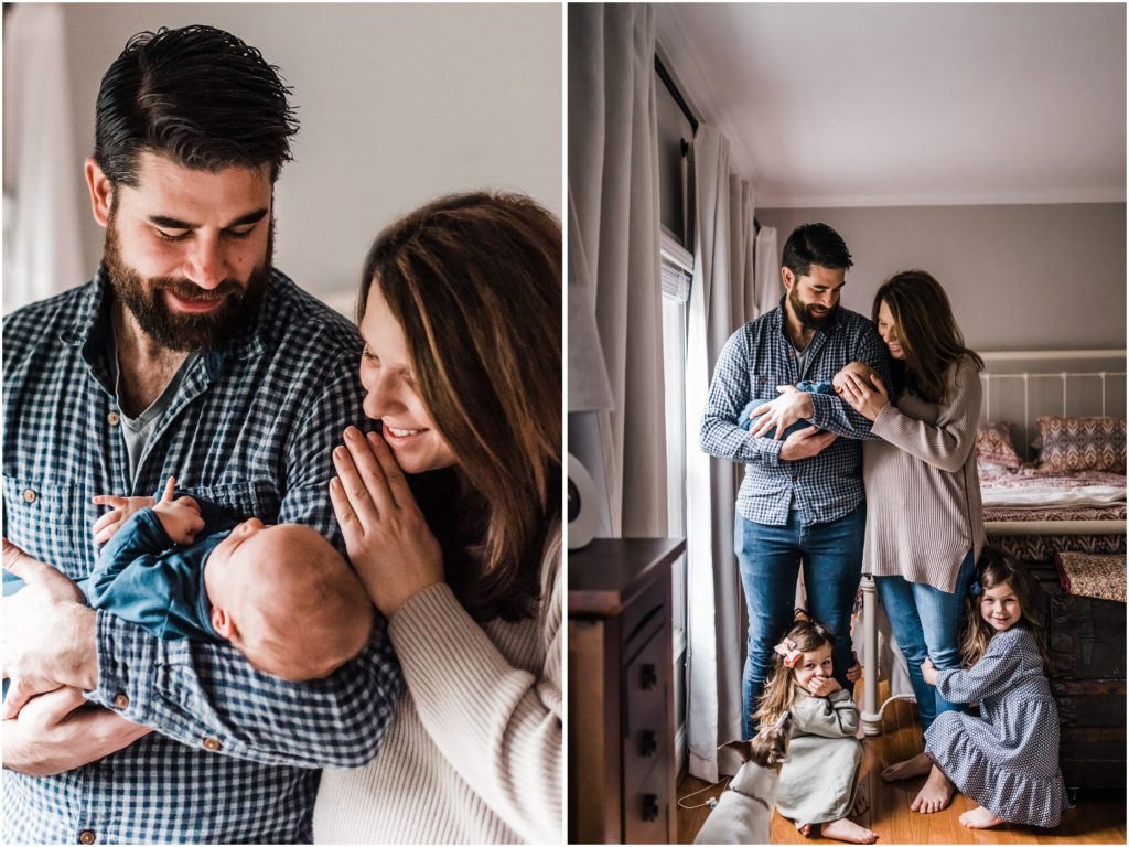 natural poses of family in lifestyle newborn photos at home 