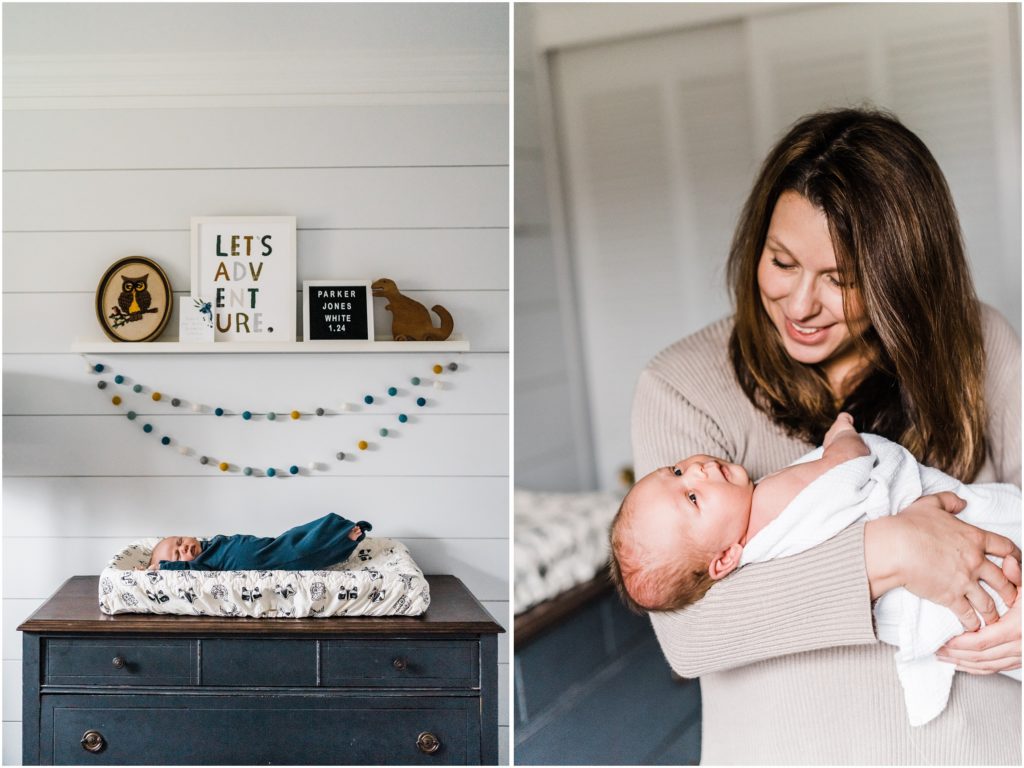 charlottesville newborn photos at home, baby with mom in nursery