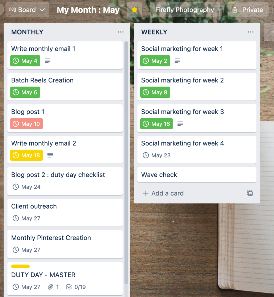 ideas for using trello and organizing projects in your photography business