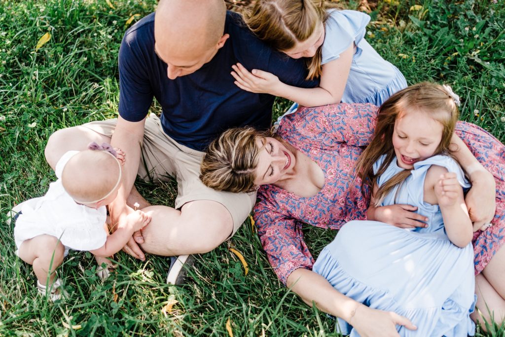 family photos at an orchard with three kids