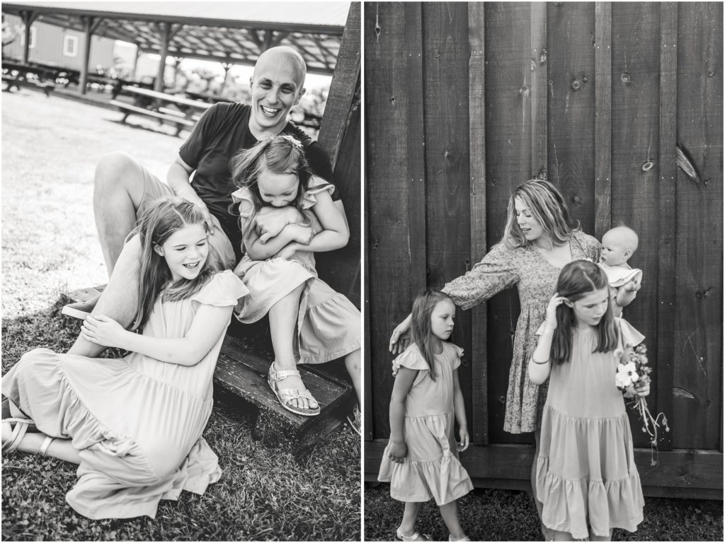 family photos with three sisters at an orchard