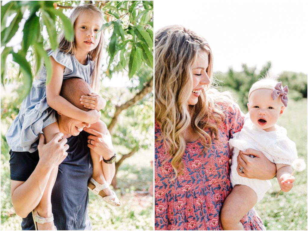 playful family photos at Chiles peach orchard