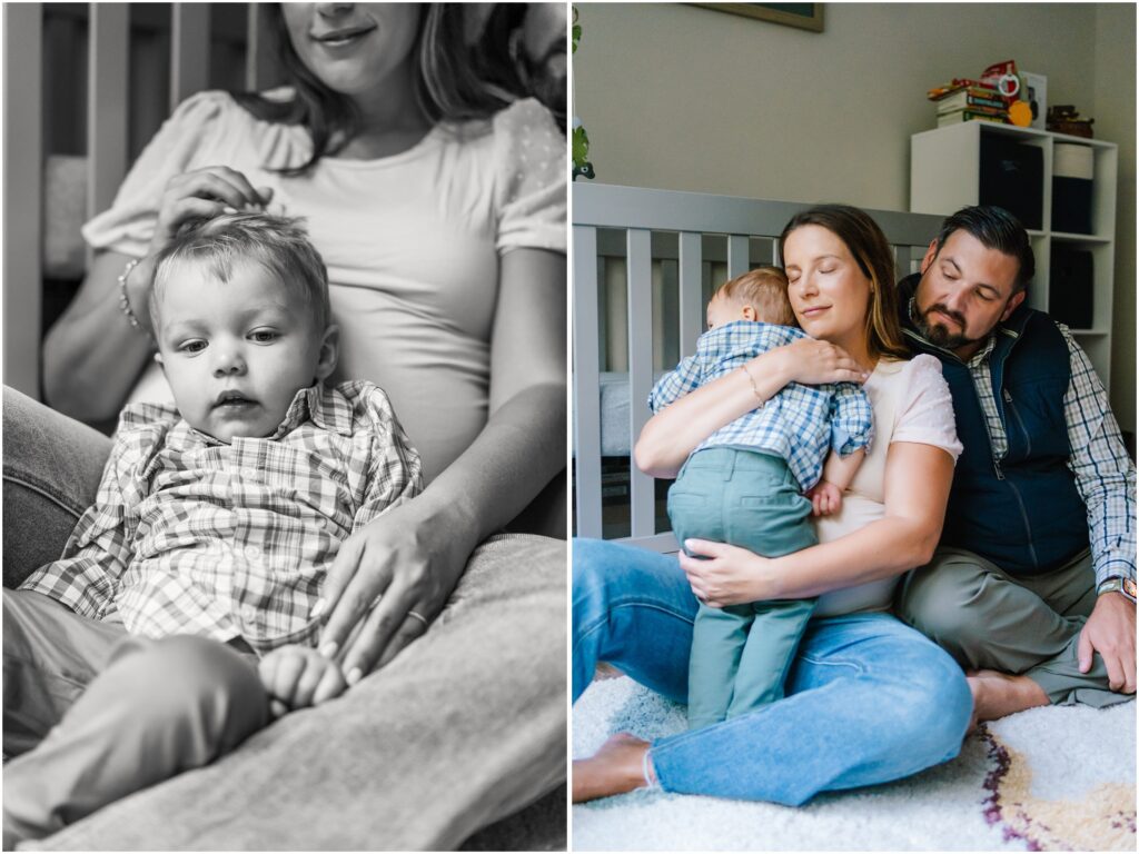 maternity photos at home with sibling