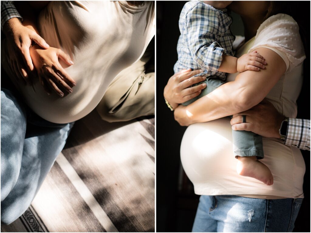 detail shot from maternity session, low light at home