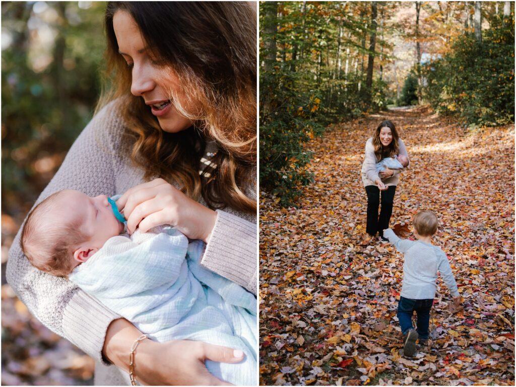 fall outdoor maternity and newborn photos at home