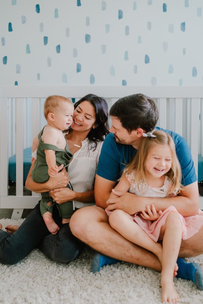 family photos at home in one year old's room